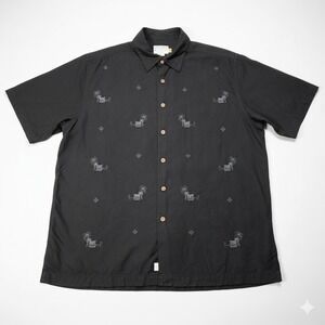 Quiksilver Edition Shirt‎ L Large Black Silk Blend Tropical Palm Tree Button Up